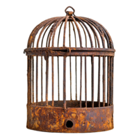 Rusty Antique Birdcage with Dome-Shaped Top and Vertical Bars Isolated on Transparent Background png