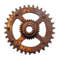 Aged and Corroded Gear with Significant Rust and Rough, Textured Surface png
