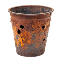Weathered Metal Bucket Featuring Deep Rust and Multiple Holes Isolated on Transparent Background png
