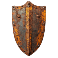 Battle-Worn Medieval Shield Covered in Rust and Oxidized Layers Isolated on Transparent Background png