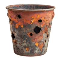 Vintage Bucket Covered in Rust and Large Corrosion Holes Isolated on Transparent Background png