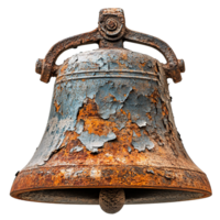 Rusty and Corroded Bell with Large Crack and Rough, Flaked Surface on Transparent Background png