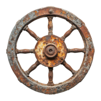 Decayed Ship Helm Wheel with Corroded Metal and Textured Rust Patterns Isolated on Transparent Background png
