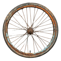 Close-Up of an Old Bicycle Wheel with Extensive Rust and Weathering png