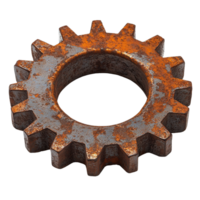 Close-Up of Rusted Machine Gear with Textured Patina Isolated on Transparent Background png
