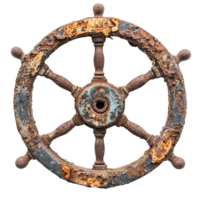 Old Rusty Maritime Steering Wheel with Aged Patina and Peeling Layers Isolated on Transparent Background png