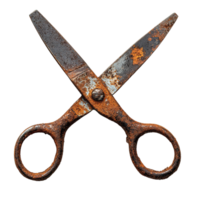Close-Up of Aged Scissors with Extensive Rust and Corrosion on Transparent Background png