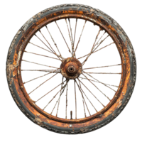 Vintage Bicycle Wheel Displaying Significant Rust and Decay Isolated on Transparent Background png