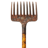 Rusted Pitchfork with Eroded Metal and Aged Handle Isolated on Transparent Background png