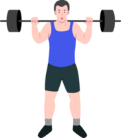 A male bodybuilder wearing a blue shirt is lifting a barbell png