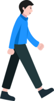 A man walking in a blue shirt and black pants png