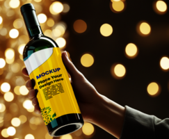 Bottle Mockup for Detailed Label and Product Visualization and the Bottle holding by Hand View psd
