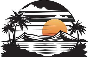 Sunset Over Calm Tropical Beach with Palm Trees vector