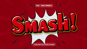 Smash comic text effect, editable blast red text style psd