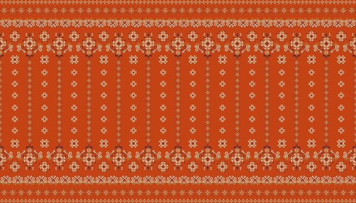 Motifs African boho paisley Floral Ikat pattern embroidery border. Ethnic ikat floral Ethnic Indian Pattern Ikat pattern Ethnic Pattern.Border indian floral Aztec embroidery on orange background