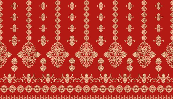 Motifs African boho paisley Floral Ikat pattern embroidery border. Ethnic ikat floral Ethnic Indian Pattern Ikat pattern Ethnic Pattern.Border on red background.