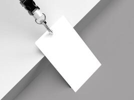 White Blank Vertical ID Card Resting on Edge Mockup 3D Render photo
