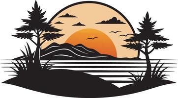 Exotic Ocean View with Sunset and Tropical Palms Design vector