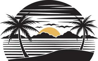 Paradise Island Sunset with Palm Trees and Ocean Scene vector
