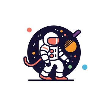 Astronaut walking in outer space with planets vector