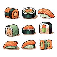 Colorful sushi selection featuring various types vector