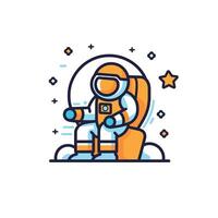 Astronaut sitting on a chair in space setting vector