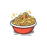 Spaghetti served in a red bowl with tomatoes vector