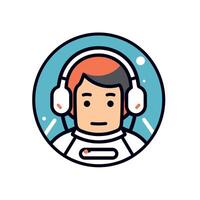 Astronaut with headphones in space environment vector