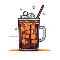 Refreshing cold drink with ice and straw vector