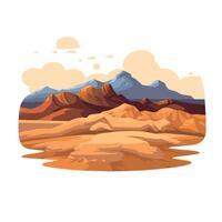 Desert sunset with mountains and clouds vector