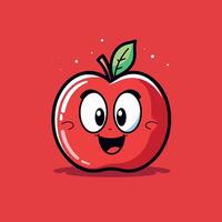 Cheerful cartoon apple character with bright red background vector