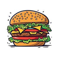 Delicious burger with fresh toppings and cheese vector