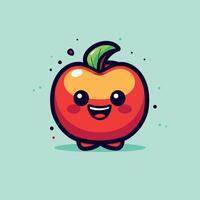Fun cartoon apple with a smiling face and green leaf vector