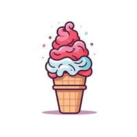 Colorful soft serve ice cream in a waffle cone vector
