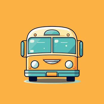 alegre amarillo autobús con sonriente cara en brillante antecedentes vector