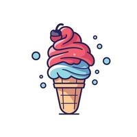 Colorful ice cream cone with cherry on top vector