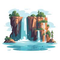 Waterfalls flow from cliffs to calm waters vector