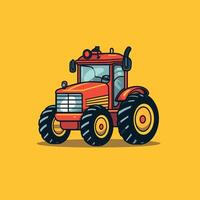 Bright red tractor against a yellow background vector
