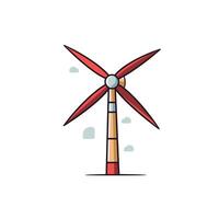 Wind turbine with red blades in a clear sky vector
