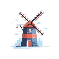 Colorful windmill in a serene landscape setting vector