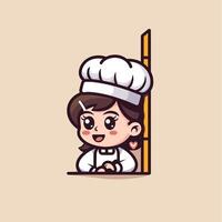 Cute cartoon chef smiling from behind a counter vector