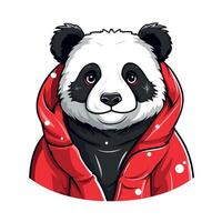 Cute panda wearing a red hoodie in a playful pose vector