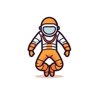 Astronaut in an orange spacesuit floating in space vector