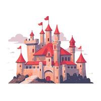 Intricate castle with red flags and towers vector
