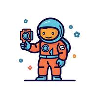 Astronaut holding a camera in a playful setting vector