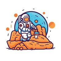 Astronaut exploring a distant alien landscape vector