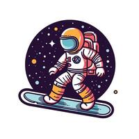 Astronaut snowboarding in outer space adventure vector