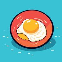 Fried egg served on a bright red plate vector