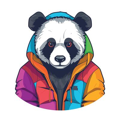 Panda wearing colorful hoodie in urban style