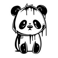 Cute panda illustration with dripping paint effect vector